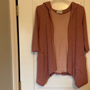 🛍️DONATED | Anthropologie | Dusty Pink Cream Striped Open Angled Cardigan